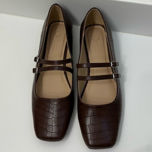 Journee Gredah Double Buckle Mary Jane Flats Brown Croc Print Size 8.5 - Picture 2 of 5